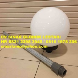 Lampu Taman Bulat 30cm Kaca Susu + Tiang 1 meter